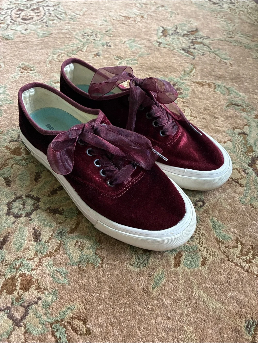 SeaVees for J.Crew Legend Sneakers Burgundy Velvet 7